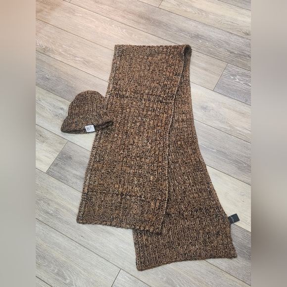 Mens Wearhouse Brown Wool Blend Beanie And Scarf Set One Size - Picture 2 of 7